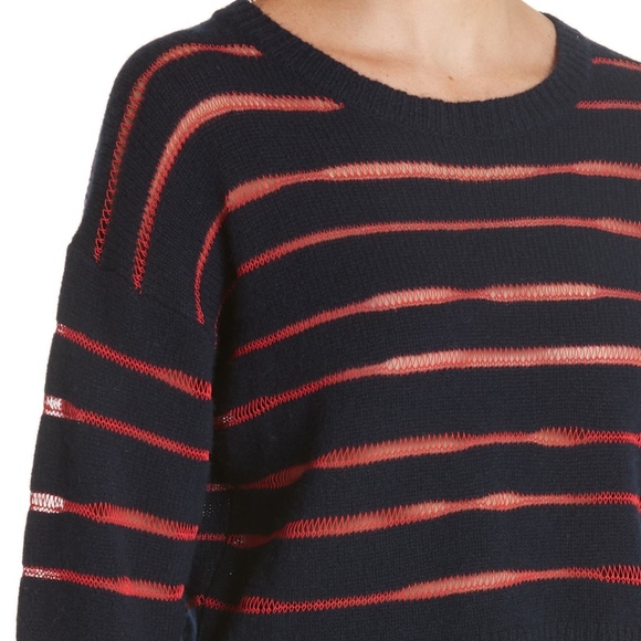 NWT $225 Rag & Bone Penn Sheer Stripe Crop Red / Blue Sweater in size Small! - Picture 5 of 7